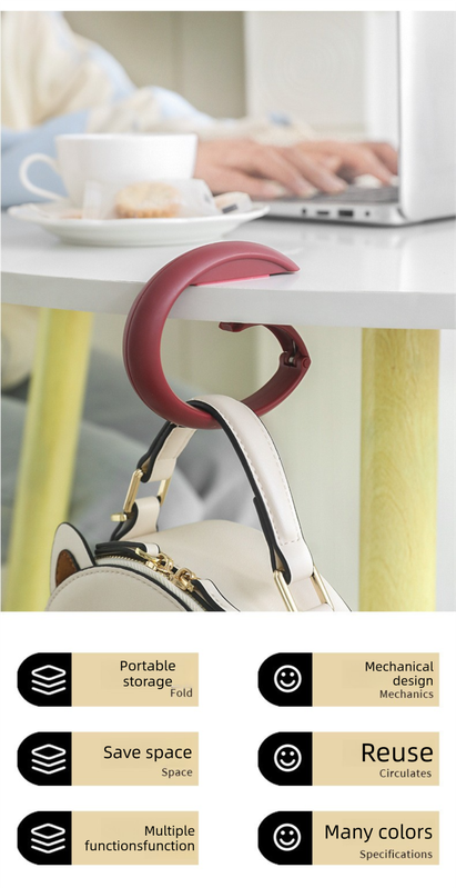 2 PCS Portable Purse Bag Hook Hanger Table Edge Holder Cherry Blossom Pink Foldable Non-Slip Clip for School V888-ELOSUNG44575