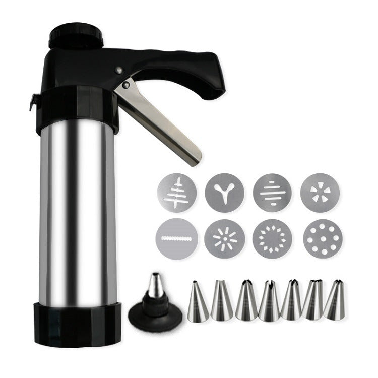 Stainless Steel Cookie Press Gun Kit Biscuit Maker & Icing Decorator Set with 8 Discs 8 Nozzles Heavy Duty V888-ELOSUNG44578