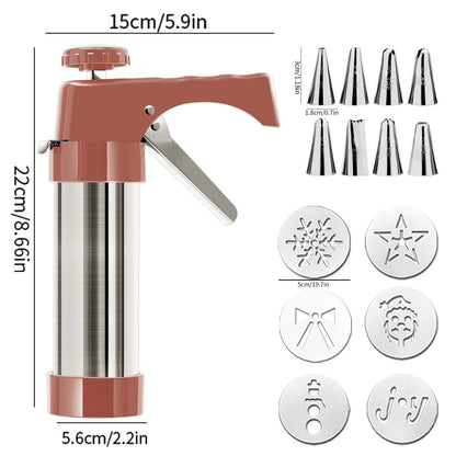 Stainless Steel Cookie Press Maker Kit with 8 Icing Tips and 6 Christmas Discs Red Manual Biscuit Press V888-ELOSUNG44579