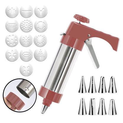 Stainless Steel Cookie Press Maker Kit with 13 Disc Molds and 8 Icing Tips Red Manual Biscuit Machine Set V888-ELOSUNG44581
