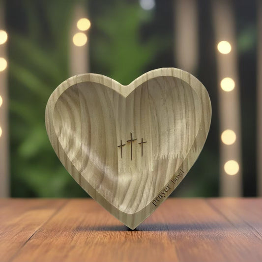 Handcrafted Heart Shaped Wooden Prayer Bowl with Prayer Cards and Raffia Natural Wood Grain Spiritual Gift V888-ELOSUNG44584