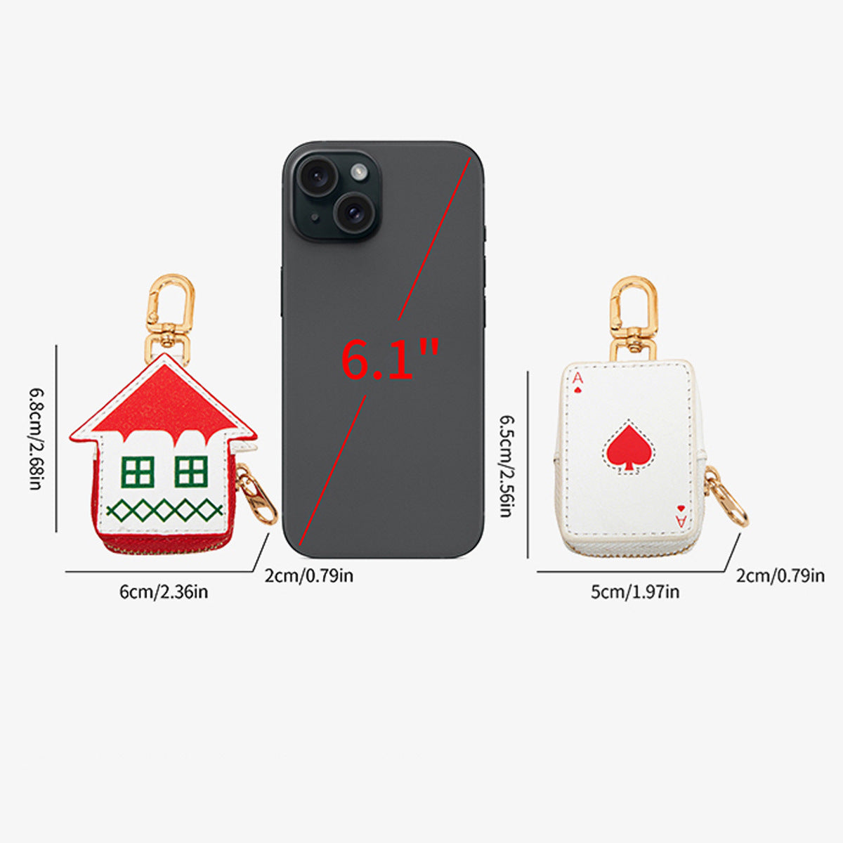 Cute Christmas House Mini Pouch Keychain PU Leather Coin Purse Earbuds Case Bag Charm Festive Gift V888-ELOSUNG44606