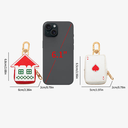 Cute Christmas House Mini Pouch Keychain PU Leather Coin Purse Earbuds Case Bag Charm Festive Gift V888-ELOSUNG44606