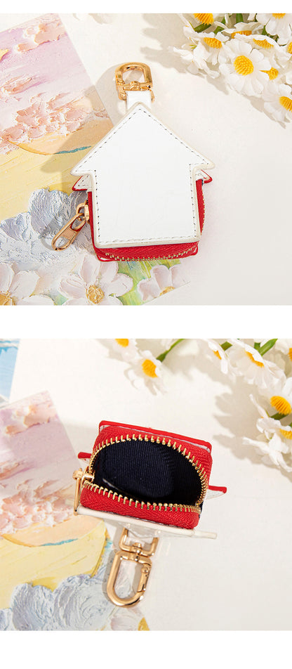 Cute Christmas House Mini Pouch Keychain PU Leather Coin Purse Earbuds Case Bag Charm Festive Gift V888-ELOSUNG44606