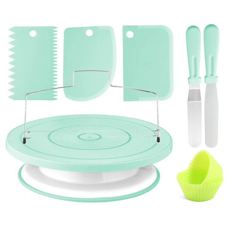 12pcs Cake Decorating Turntable Kit Non-Slip Rotating Stand with Spatulas and Leveler Baking Tools for Home V888-ELOSUNG44609