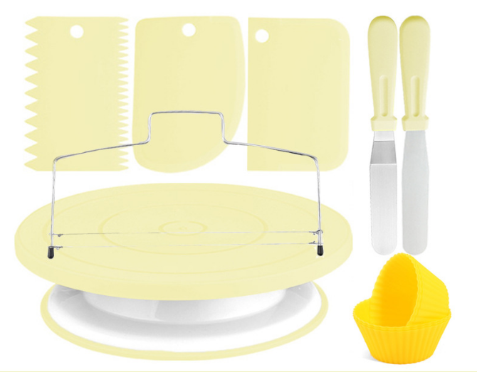 12pcs Cake Decorating Turntable Kit Non-Slip Rotating Stand with Spatulas and Leveler Baking Tools for Home V888-ELOSUNG44611