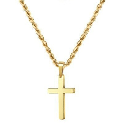 Gold Tone Cross Pendant Necklace Twisted Rope Chain 45cm Unisex Fashion Jewellery Gift for Men & Women V888-ELOSUNG44615