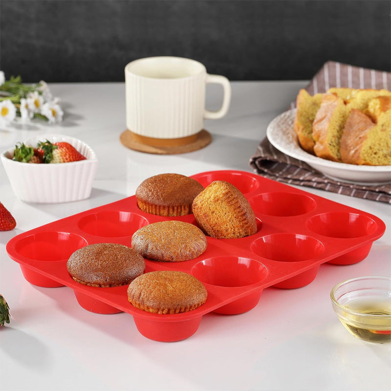 3 PCS Food Grade Silicone Cake Mould 12 Cup Round Cupcake Pan Blue Red and Orange Easy Release Non Stick V888-ELOSUNG44619