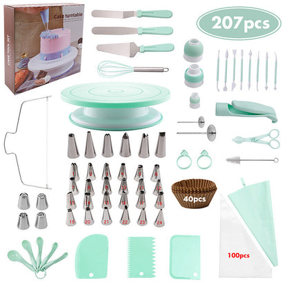 207 Pieces Cake Decorating Kit with Nordic Green Revolving Turntable Icing Tips and Spatulas Complete Baking V888-ELOSUNG44624