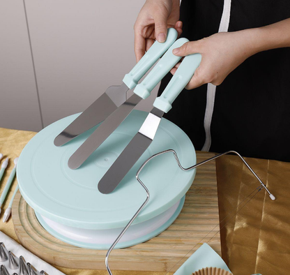 207 Pieces Cake Decorating Kit with Nordic Blue Revolving Turntable Icing Tips and Spatulas Complete Baking V888-ELOSUNG44625