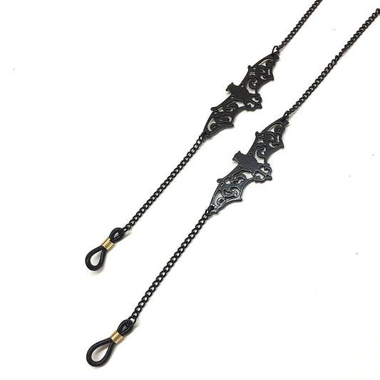 Black Hollow Bat Eyewear Chain 70cm Anti-Slip Glasses Strap with Gold Clasp Decorative Sunglasses Holder for V888-ELOSUNG44627