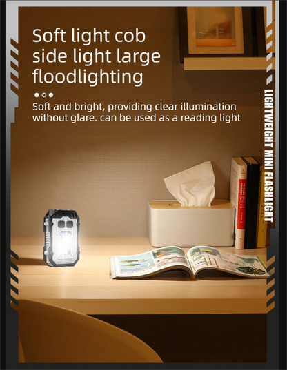 Mini EDC Keychain Flashlight Dual LED Super Bright 750mAh Type-C Rechargeable Magnetic Torch Work Light Black V888-ELOSUNG44639
