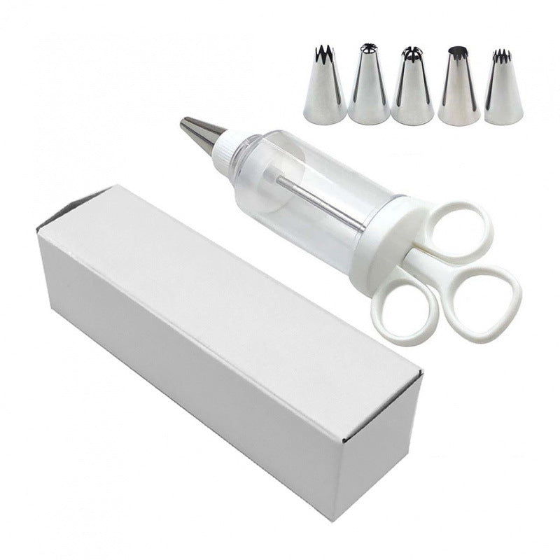 Cake Decorating Icing Syringe Gun Set with 5 Stainless Steel Nozzles DIY Cookie Press Baking Tool for Home V888-ELOSUNG44641