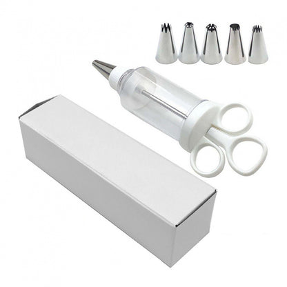Cake Decorating Icing Syringe Gun Set with 5 Stainless Steel Nozzles DIY Cookie Press Baking Tool for Home V888-ELOSUNG44641