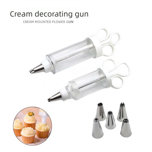 Cake Decorating Icing Syringe Gun Set with 5 Stainless Steel Nozzles DIY Cookie Press Baking Tool for Home V888-ELOSUNG44641