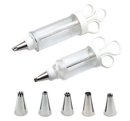 Cake Decorating Icing Syringe Gun Set with 5 Stainless Steel Nozzles DIY Cookie Press Baking Tool for Home V888-ELOSUNG44641
