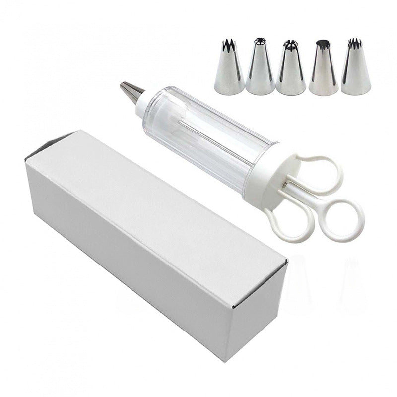 Large Cake Decorating Icing Syringe Gun Set with 5 Stainless Steel Nozzles DIY Cookie Press Baking Tool for V888-ELOSUNG44642