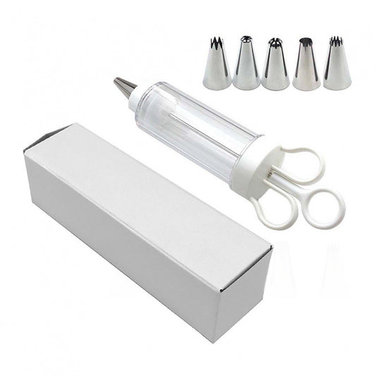 Large Cake Decorating Icing Syringe Gun Set with 5 Stainless Steel Nozzles DIY Cookie Press Baking Tool for V888-ELOSUNG44642