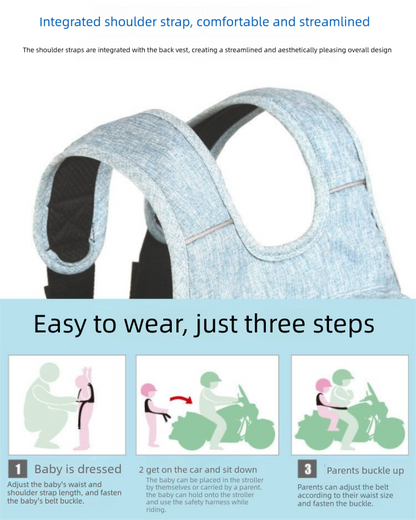 Child Motorcycle Safety Harness Strap Adjustable Passenger Belt with Handles & Storage Pocket Breathable V888-ELOSUNG44651