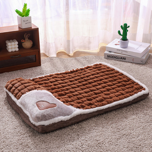 Thickened Pet Sofa Bed XXL Size 100x70cm Coffee Dog Mat with Integrated Pillow Soft Washable Sleeping Pad for V888-ELOSUNG44664