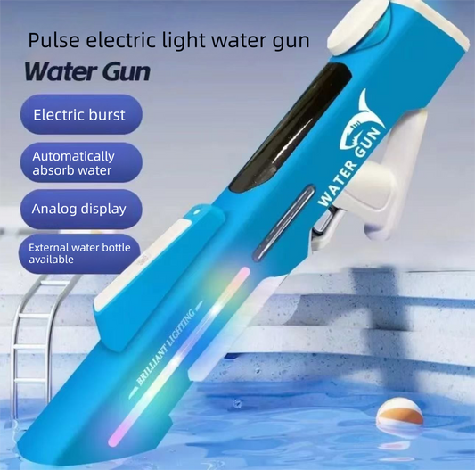 Electric Water Gun Auto Refill 46cm Blue LED Pulse Blaster High Pressure Toy with External Bottle Connector & V888-ELOSUNG44675