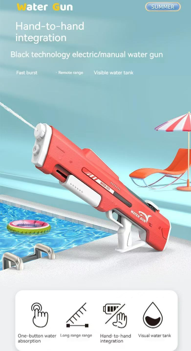Electric Water Gun Auto Refill 46cm White LED Pulse Blaster High Pressure Toy with External Bottle Connector V888-ELOSUNG44676