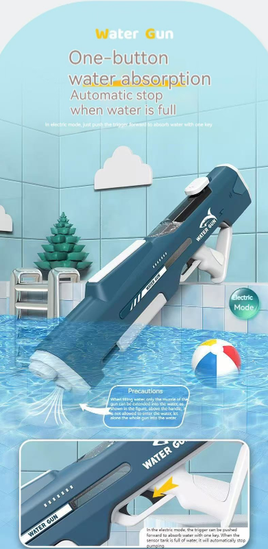 Electric Water Gun Auto Refill 46cm White LED Pulse Blaster High Pressure Toy with External Bottle Connector V888-ELOSUNG44676