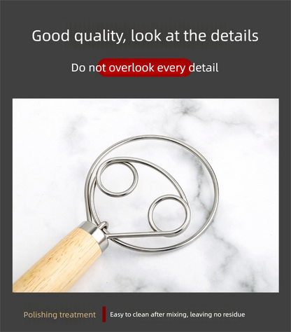 Stainless Steel Danish Dough Whisk Double Ring Bread Mixer Tool for Sourdough Pizza Pastry & Batter Baking V888-ELOSUNG44685