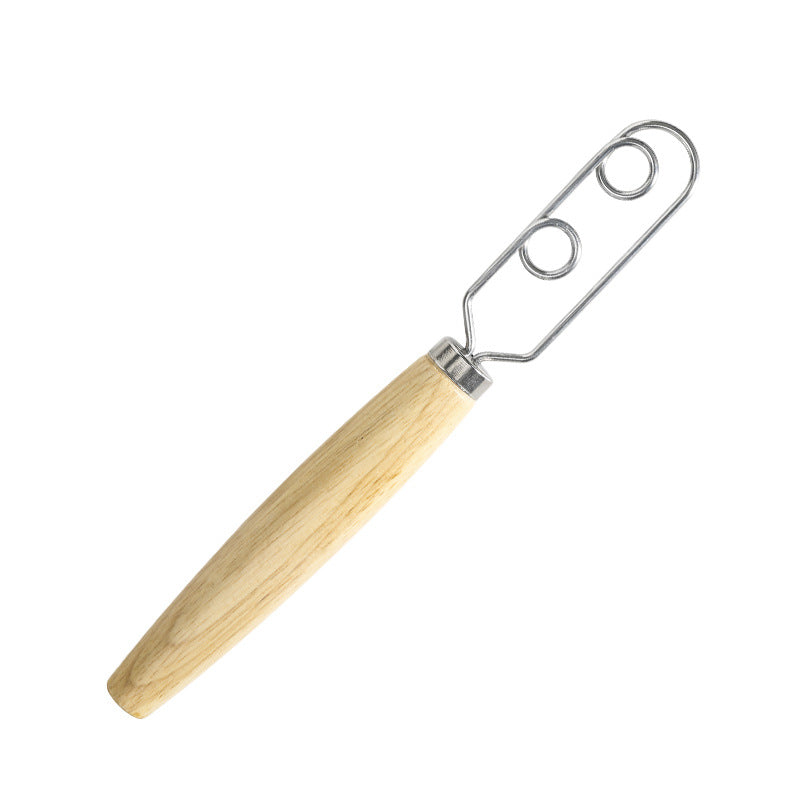 Danish Dough Whisk Slim Dual Ring Design Short Oak Wood Handle Bread Mixer Tool for Sourdough Starter Jars & V888-ELOSUNG44687