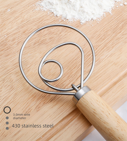 Danish Dough Whisk Slim Dual Ring Design Short Oak Wood Handle Bread Mixer Tool for Sourdough Starter Jars & V888-ELOSUNG44687