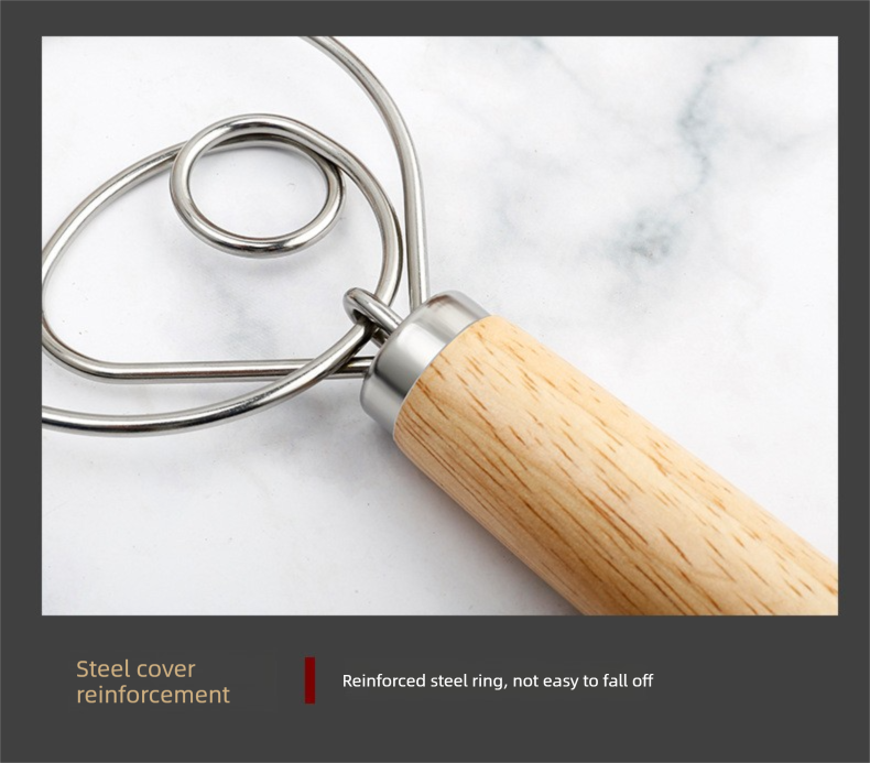 Danish Dough Whisk Slim Dual Ring Design Long Oak Wood Handle Bread Mixer Tool for Sourdough Starter Jars & V888-ELOSUNG44688