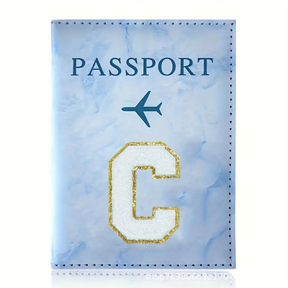 Fashion Initial Letter Passport Holder Stylish Travel Wallet Cover with Alphabet Pattern - Design D V888-ELOSUNG44692