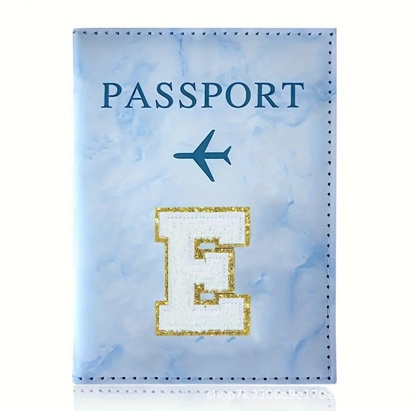 Fashion Initial Letter Passport Holder Stylish Travel Wallet Cover with Alphabet Pattern - Design E V888-ELOSUNG44693