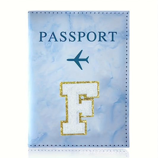 Fashion Initial Letter Passport Holder Stylish Travel Wallet Cover with Alphabet Pattern - Design F V888-ELOSUNG44694