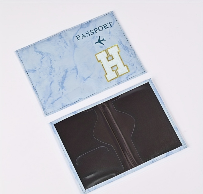 Fashion Initial Letter Passport Holder Stylish Travel Wallet Cover with Alphabet Pattern - Design G V888-ELOSUNG44695