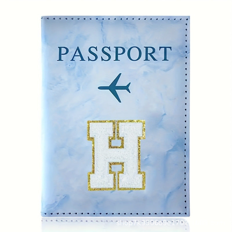 Fashion Initial Letter Passport Holder Stylish Travel Wallet Cover with Alphabet Pattern - Design H V888-ELOSUNG44696