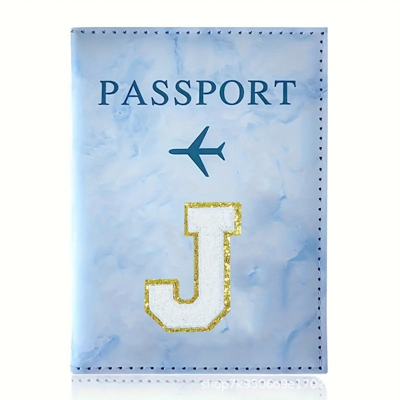 Fashion Initial Letter Passport Holder Stylish Travel Wallet Cover with Alphabet Pattern - Design J V888-ELOSUNG44698