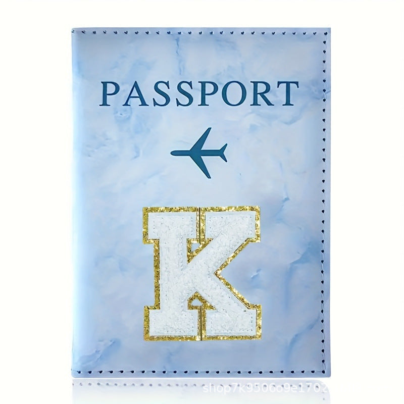 Fashion Initial Letter Passport Holder Stylish Travel Wallet Cover with Alphabet Pattern - Design K V888-ELOSUNG44699