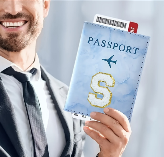 Fashion Initial Letter Passport Holder Stylish Travel Wallet Cover with Alphabet Pattern - Design L V888-ELOSUNG44700