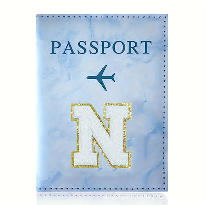 Fashion Initial Letter Passport Holder Stylish Travel Wallet Cover with Alphabet Pattern - Design N V888-ELOSUNG44701