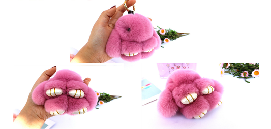 Fluffy Mini Rex Rabbit Fur Keychain Cute Bunny Bag Charm - Soft Plush Animal Doll Key Ring for Car Keys & V888-ELOSUNG44737