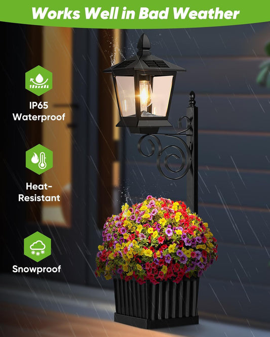 2-in-1 Solar Planter Light Outdoor - Metal Lamp Post & Wall Sconce with Planter Box - IP65 Waterproof LED V888-ELOSUNG44744