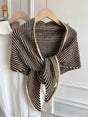 Light Khaki Striped Wool Blend Knitted Triangle Scarf - Soft Warm Shawl Neck Wrap for Women - Chic Autumn V888-ELOSUNG44751