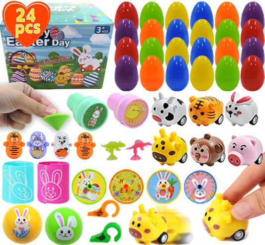 24 PCS Easter Eggs with Toy Fillers - Surprise Plastic Eggs & Mini Toys Set - Ideal for Kids Egg Hunt & Party V888-ELOSUNG44753