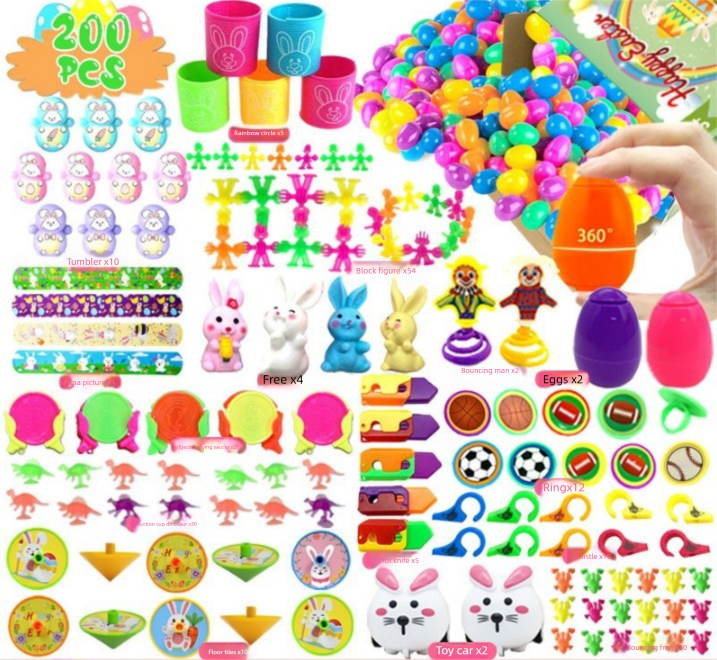 200 PCS Easter Eggs with 200 Toy Fillers - Mega Bulk Party Set - Plastic Shells & Assorted Mini Prizes - V888-ELOSUNG44755