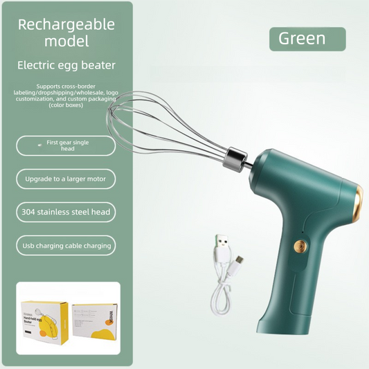Compact Electric Handheld Egg Whisk Multi-Function Automatic Cream Whipper and Food Mixer J-7 Green Single V888-ELOSUNG44764