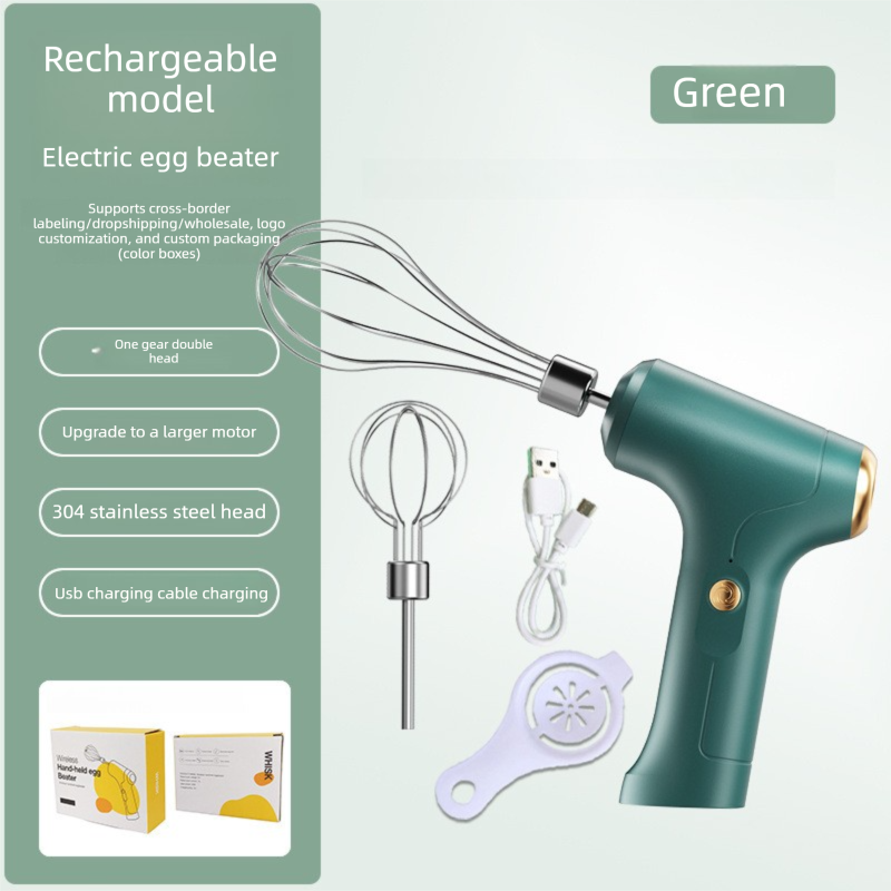 Electric Handheld Egg Whisk and Cream Whipper Set with Egg White Separator J-8 Green Dual-Head Automatic V888-ELOSUNG44768
