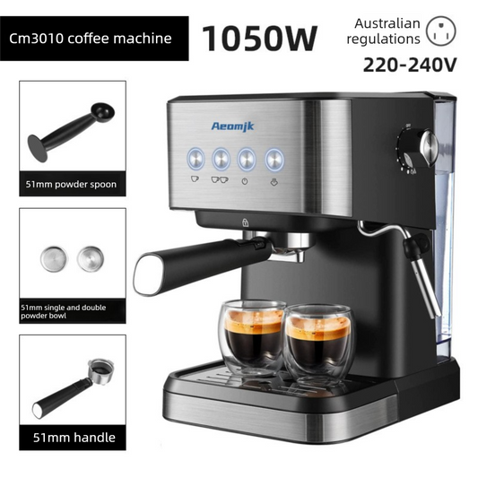 Premium Espresso Coffee Machine with Touch Control Panel & Steam Milk Frother 1050W Stainless Steel CM3010 V888-ELOSUNG44770