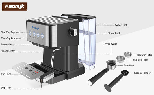 Premium Espresso Coffee Machine with Touch Control Panel & Steam Milk Frother 1050W Stainless Steel CM3010 V888-ELOSUNG44770