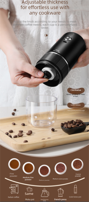 Portable Electric Coffee Grinder Wireless Rechargeable Burr Mill with Cleaning Brush Automatic Bean Grinder V888-ELOSUNG44771
